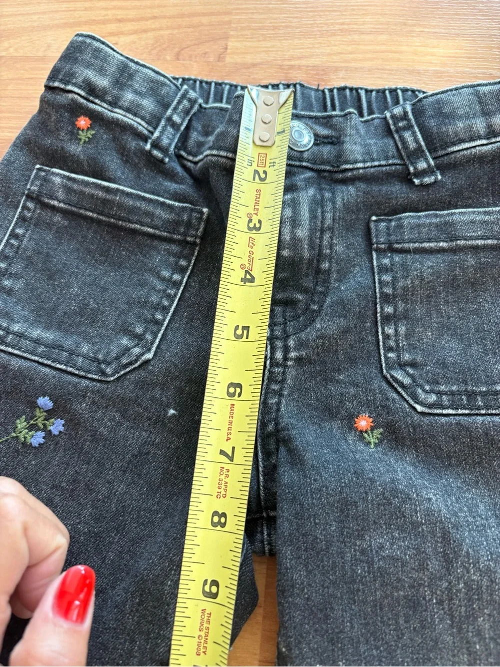 Cat & Jack Black Flare Jeans with Multicolor Floral Embroidery size 7